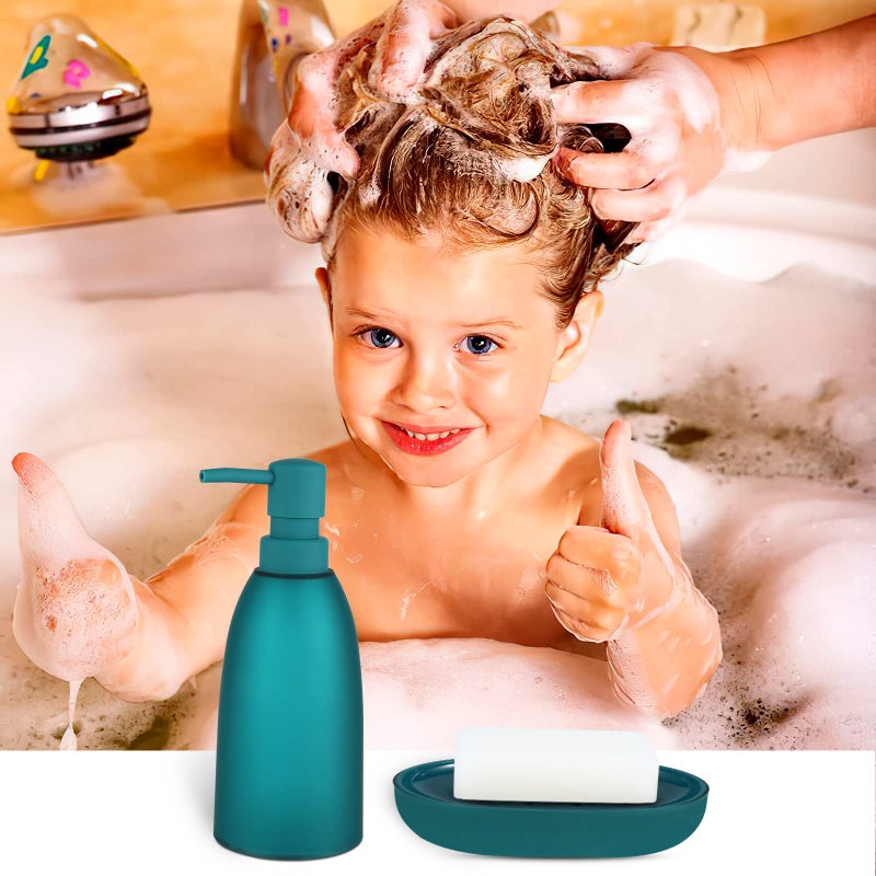 iMucci 8Pcs Blue Bathroom Accessories Set - with Trash Can Toothbrush Holder Soap Dispenser Soap and Lotion Set Tumbler Cup - Image 4